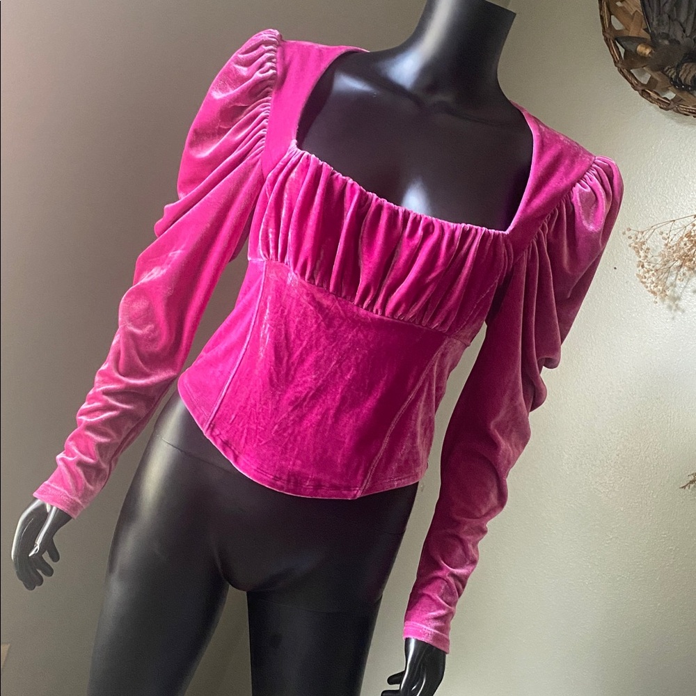 Free People Fuchsia Velvet Blouse